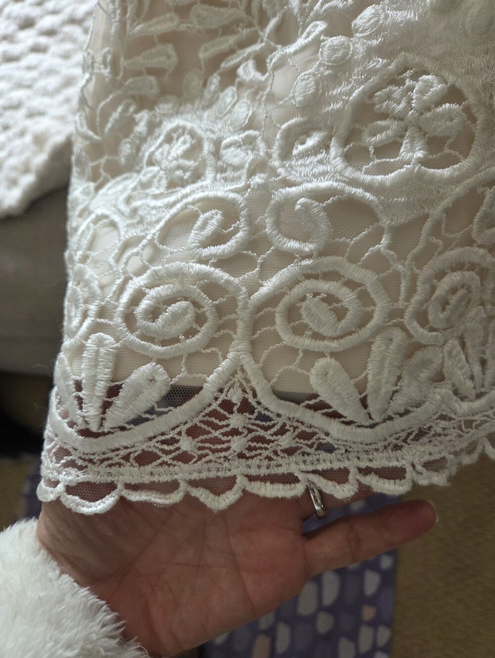 Size 4 ivory on cream crochet lace strapless fitted trumpet bridal gown Mori Lee - Picture 6 of 10